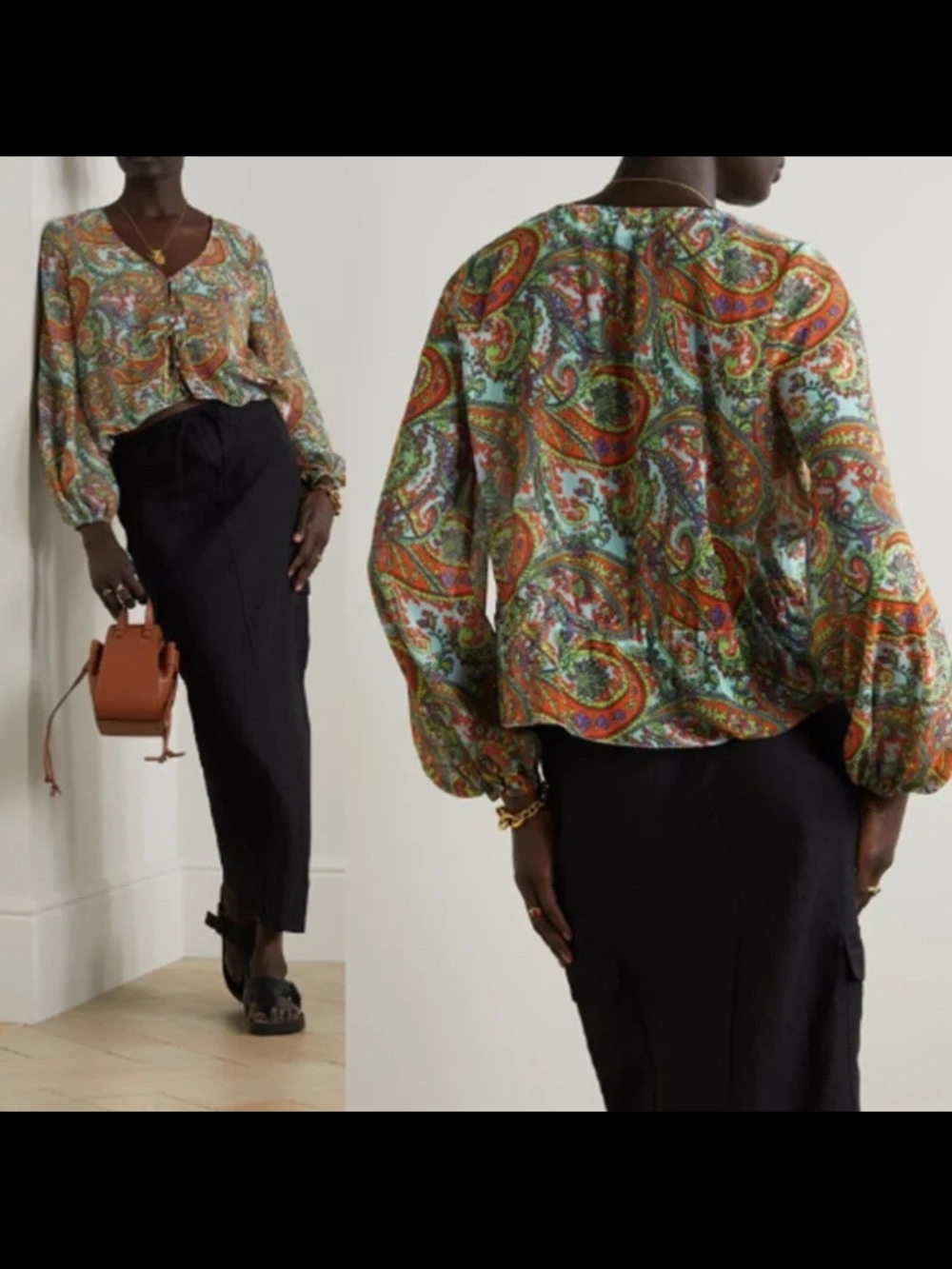 L'AGENCE Pixie  Bohemian Long Sleeve Paisley Print Crepe De Chine Blouse Size M